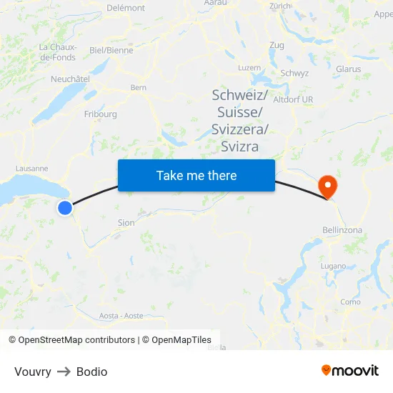Vouvry to Bodio map