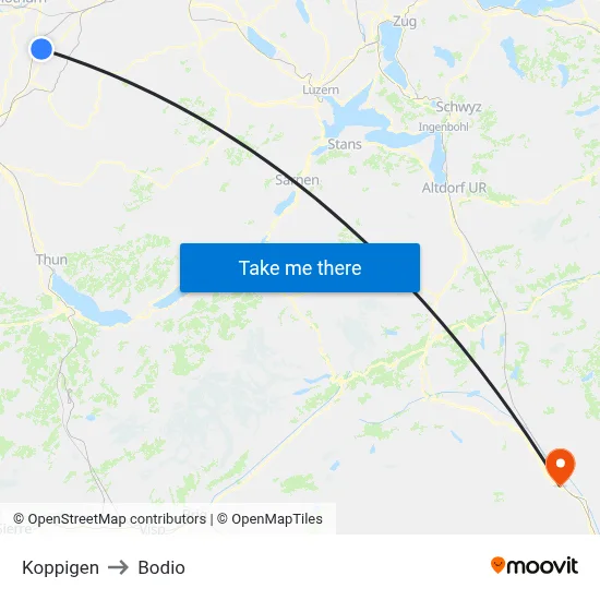 Koppigen to Bodio map
