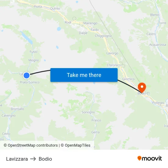 Lavizzara to Bodio map
