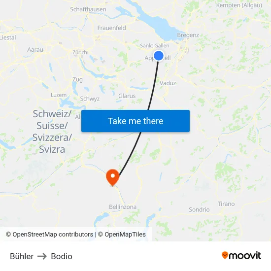 Bühler to Bodio map