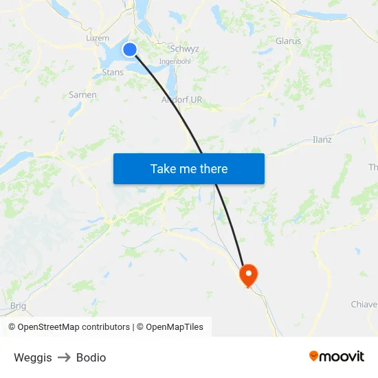 Weggis to Bodio map