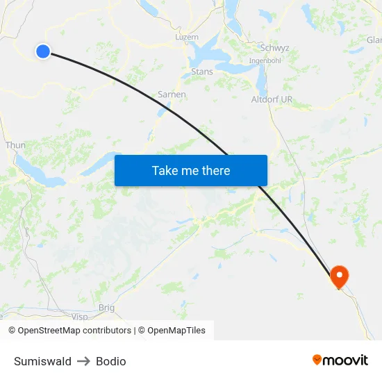 Sumiswald to Bodio map