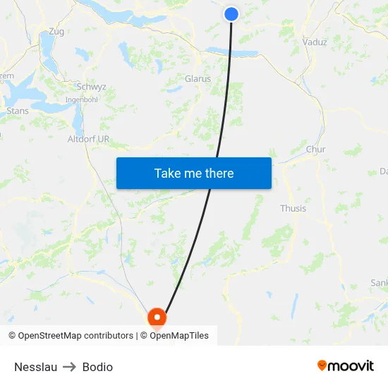 Nesslau to Bodio map