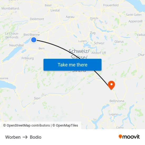 Worben to Bodio map