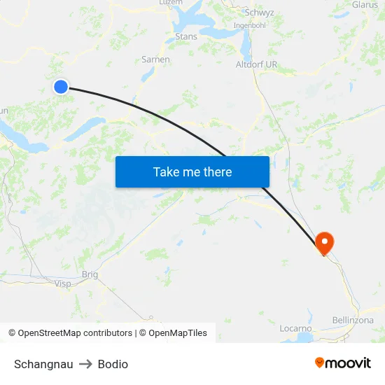 Schangnau to Bodio map