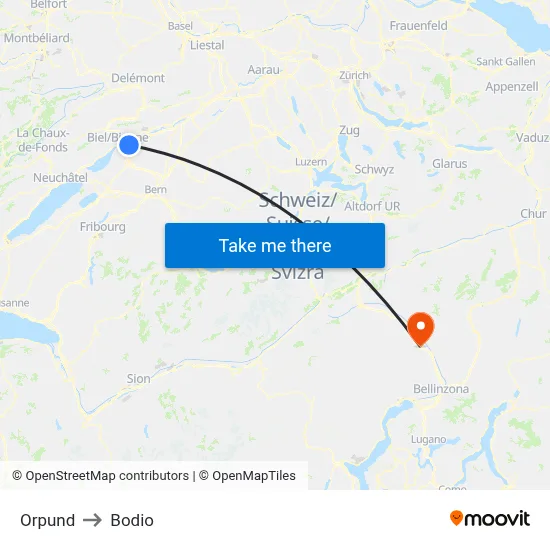 Orpund to Bodio map