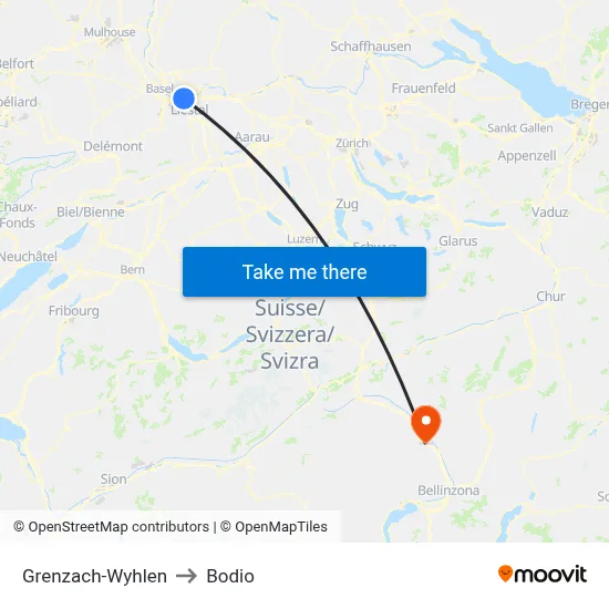 Grenzach-Wyhlen to Bodio map