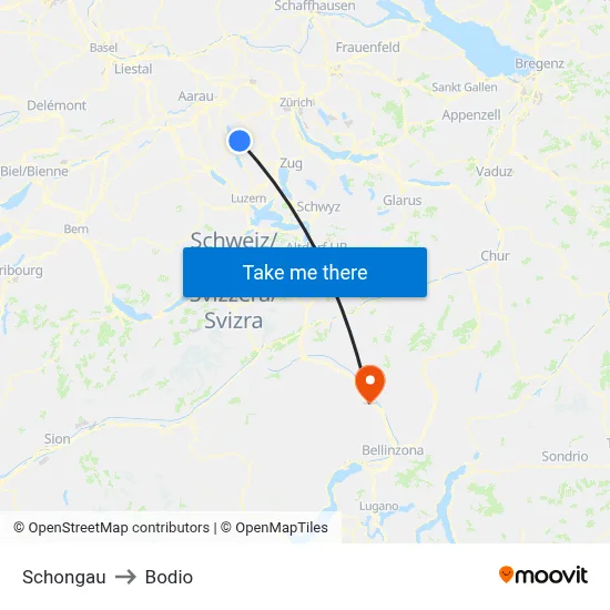 Schongau to Bodio map