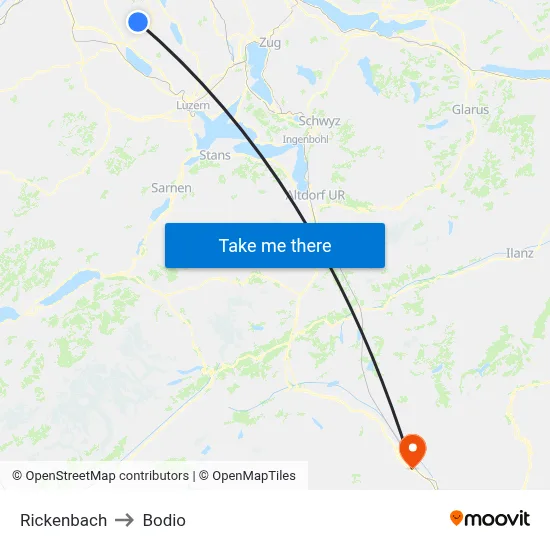 Rickenbach to Bodio map