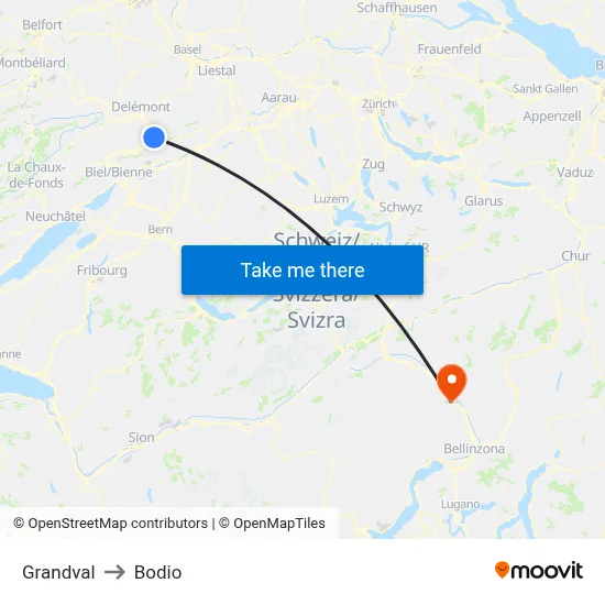 Grandval to Bodio map