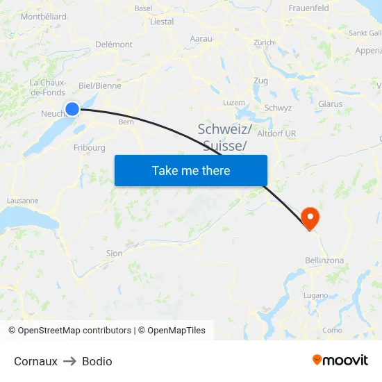 Cornaux to Bodio map