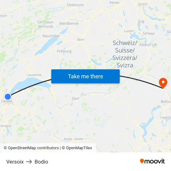 Versoix to Bodio map