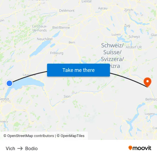 Vich to Bodio map
