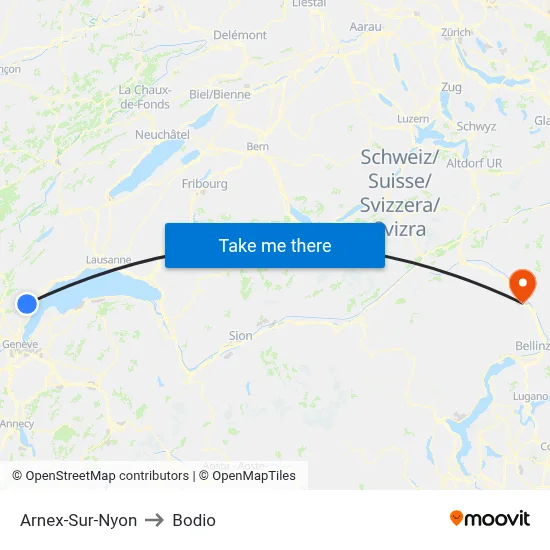 Arnex-Sur-Nyon to Bodio map