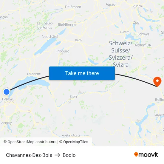 Chavannes-Des-Bois to Bodio map