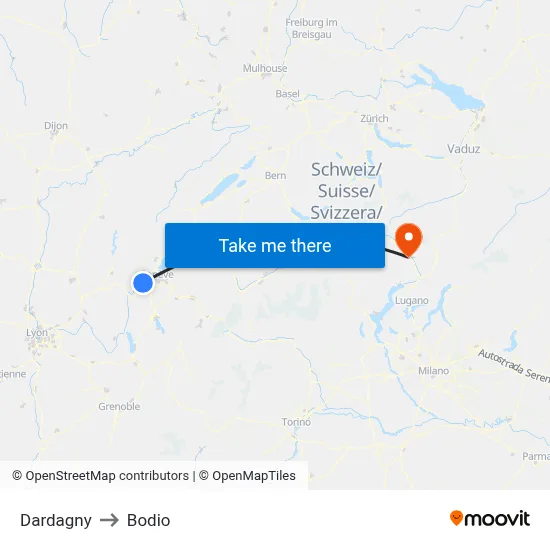 Dardagny to Bodio map