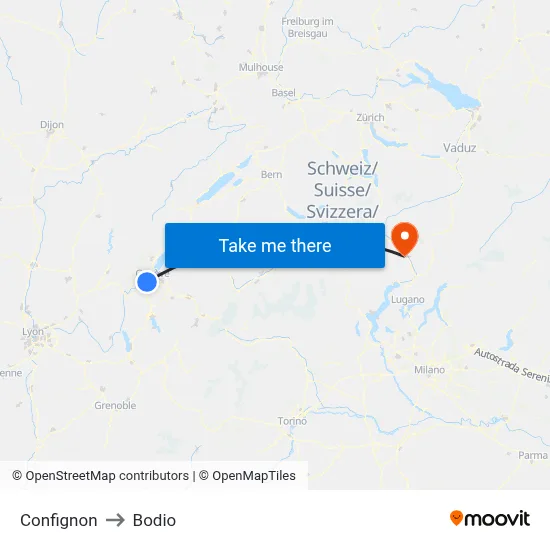 Confignon to Bodio map