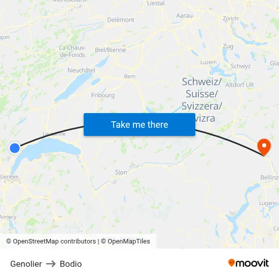 Genolier to Bodio map