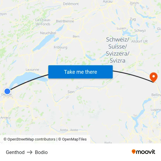 Genthod to Bodio map