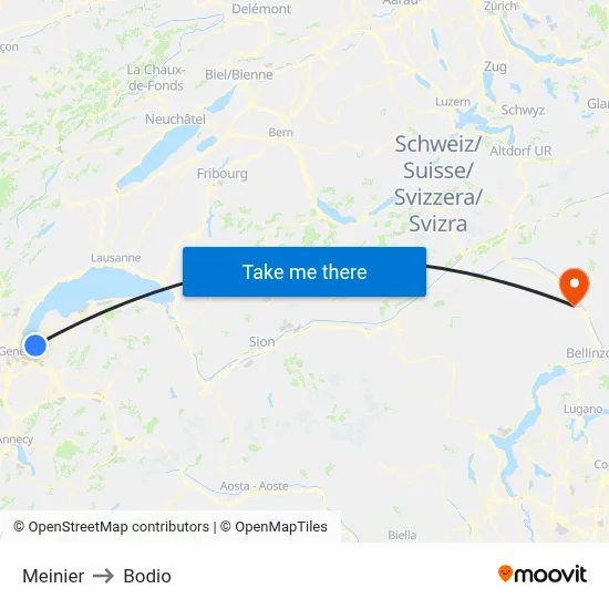 Meinier to Bodio map