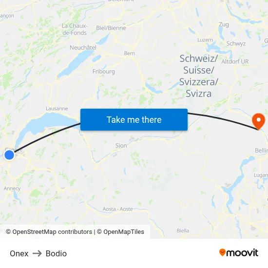 Onex to Bodio map