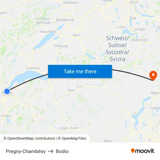 Pregny-Chambésy to Bodio map