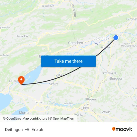Deitingen to Erlach map