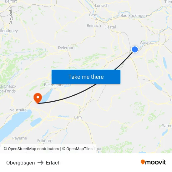 Obergösgen to Erlach map
