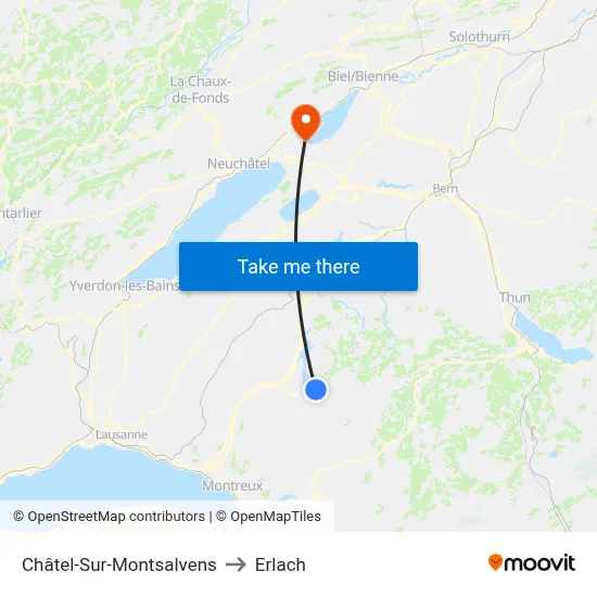 Châtel-Sur-Montsalvens to Erlach map