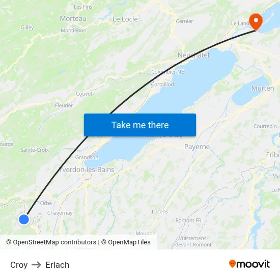 Croy to Erlach map
