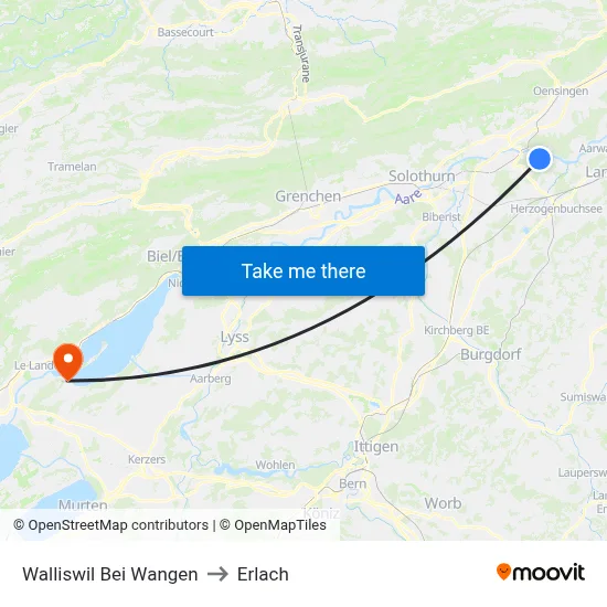 Walliswil Bei Wangen to Erlach map