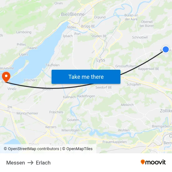 Messen to Erlach map