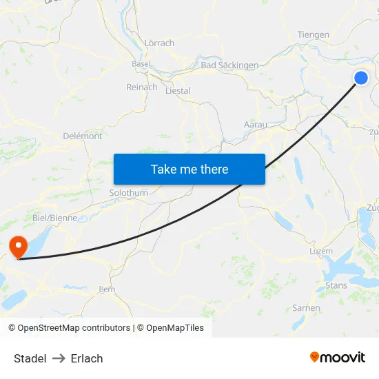 Stadel to Erlach map