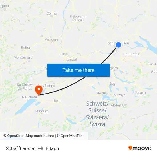 Schaffhausen to Erlach map