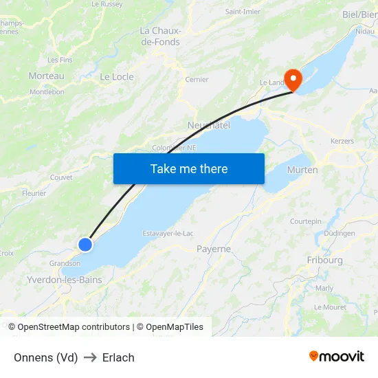 Onnens (Vd) to Erlach map