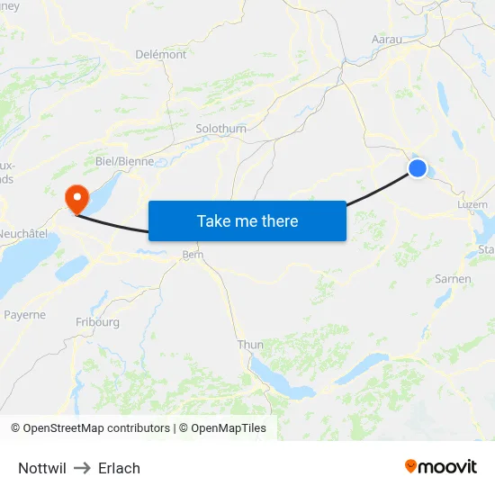 Nottwil to Erlach map