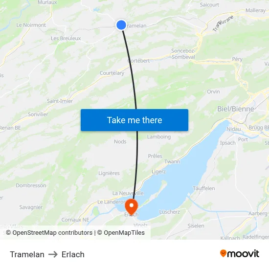 Tramelan to Erlach map
