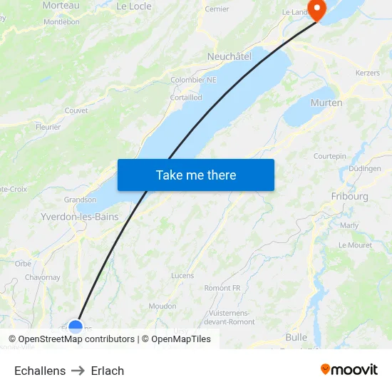 Echallens to Erlach map