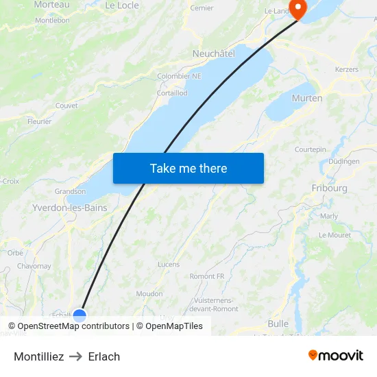 Montilliez to Erlach map