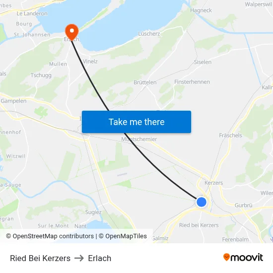 Ried Bei Kerzers to Erlach map