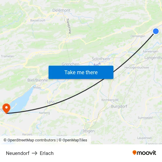Neuendorf to Erlach map