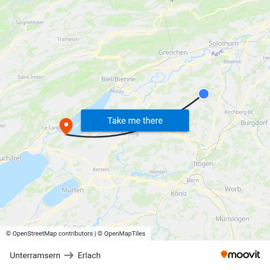 Unterramsern to Erlach map