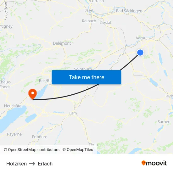 Holziken to Erlach map