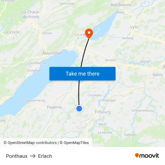 Ponthaux to Erlach map