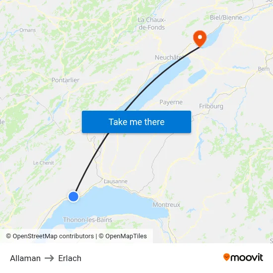 Allaman to Erlach map