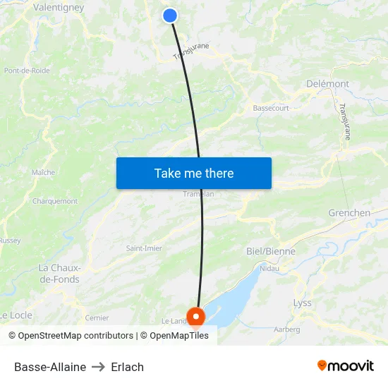 Basse-Allaine to Erlach map