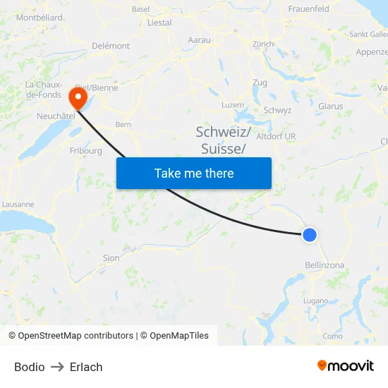Bodio to Erlach map
