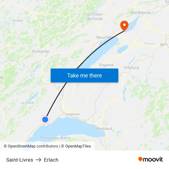 Saint-Livres to Erlach map