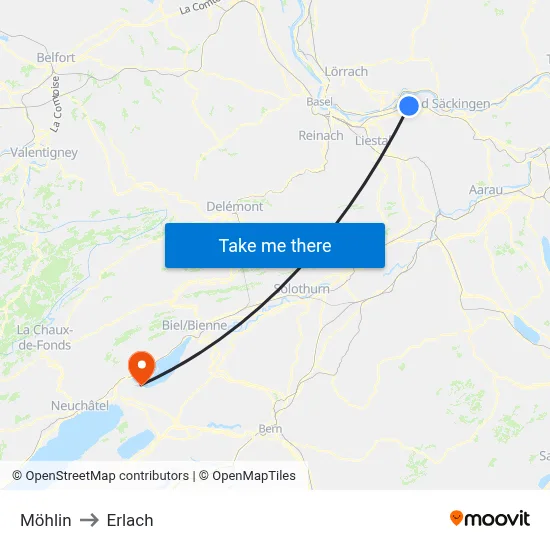 Möhlin to Erlach map