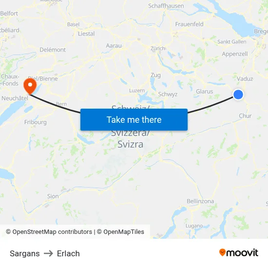 Sargans to Erlach map